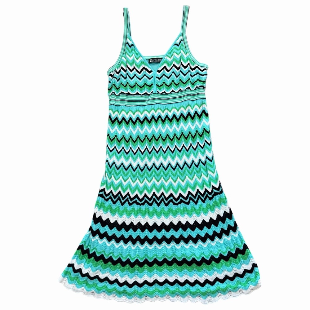 7th Avenue New York Company Chevron Knit Sweater Dress Sz Large Turquoise Beachy
